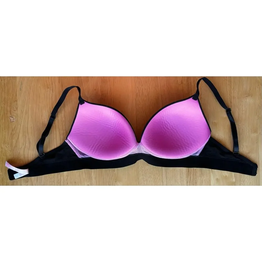 PINK Wear Everywhere Wireless Push Up Bra Black Comfort Everyday 36D
